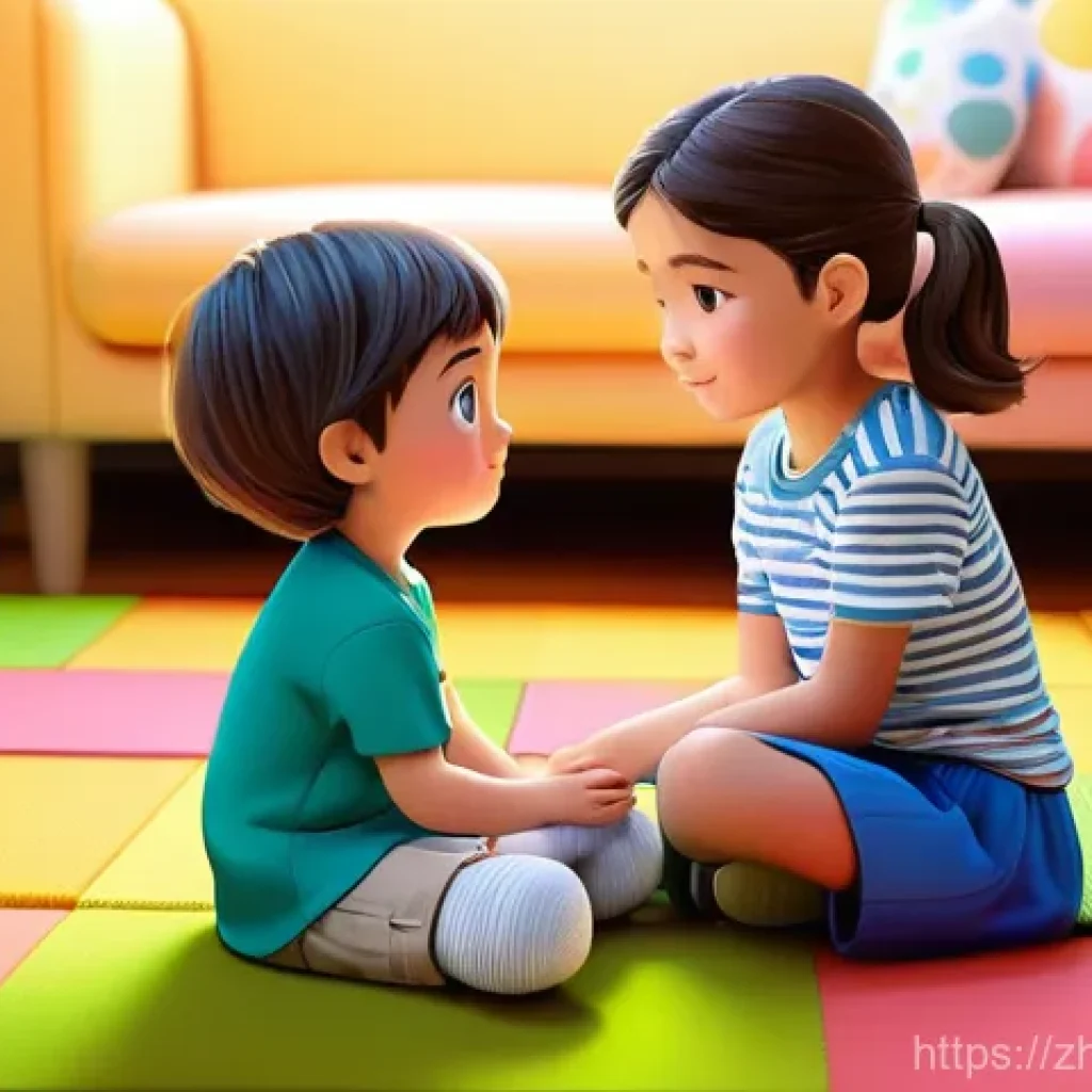 미미 캐릭터와 어린이 심리학 - **Prompt:** A heartwarming and tender animated scene featuring Mimi, a cute child character (wearing...