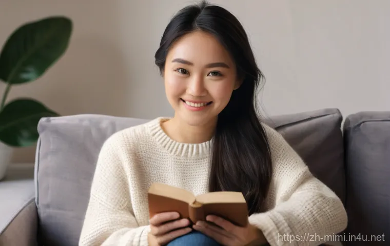 미미의 SNS 마케팅 전략 - **Prompt:** A young, charismatic Asian woman in her late 20s sits comfortably on a plush sofa, bathe...