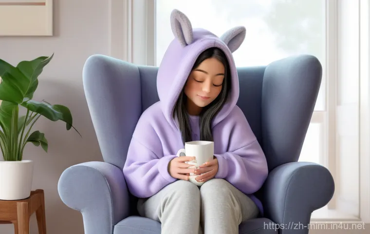 미미 캐릭터 제작자 인터뷰 - **Prompt:** A cozy, digital illustration of Mimi, a cute and slightly goofy character, sitting comfo...