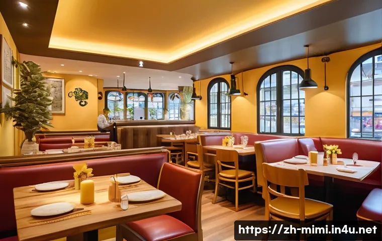 미미와 캐릭터 테마 카페 - A vibrant and cozy themed cafe interior, brimming with cute Q-version characters of Mimi and her fri...